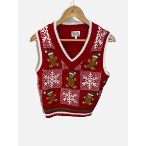 Major Major Sweater Vest Womens S Red Gingerbread Snowflake Ugly Christmas Party